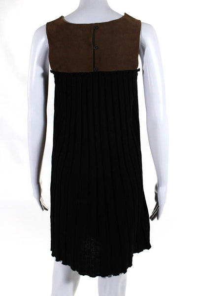 Shae Womens Sleeveless Crew Neck Suede Trim Silk Knit Dress Black Brown Size XS