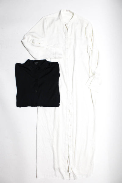 Summersalt Womens Button Front Crew Neck Side Slit Shirt White Black Small Lot 2