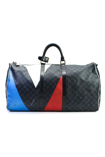 Louis Vuitton Mens Leather Damier Ebene Duffel Shoulder Handbag Black