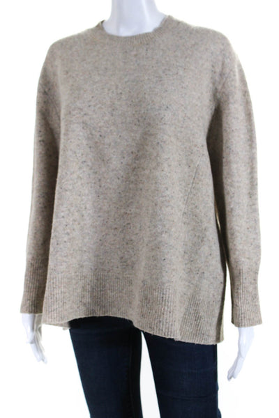 Sandro Women's Crewneck Long Sleeves Slit Hem Pullover Sweater Beige Size XL