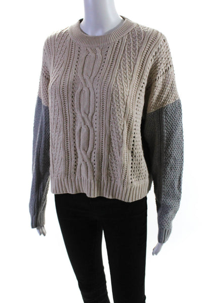 Cotton By Autumn Cashmere Womens Cotton Cable Knit Pullover Sweater Beige Size S