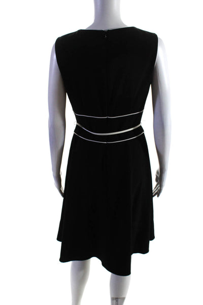 Calvin Klein Womens Back Zip Sleeveless Belted Flare Dress Black White Size 4