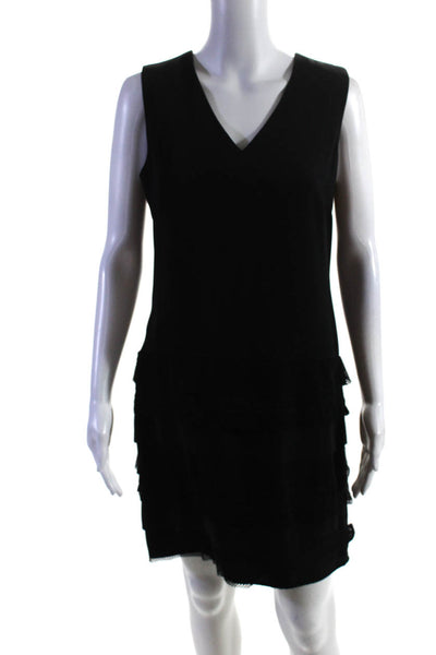 Calvin Klein Womens Back Zip Sleeveless V Neck Mesh Lace Tiered Dress Black 6