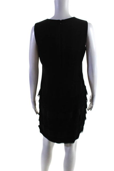Calvin Klein Womens Back Zip Sleeveless V Neck Mesh Lace Tiered Dress Black 6