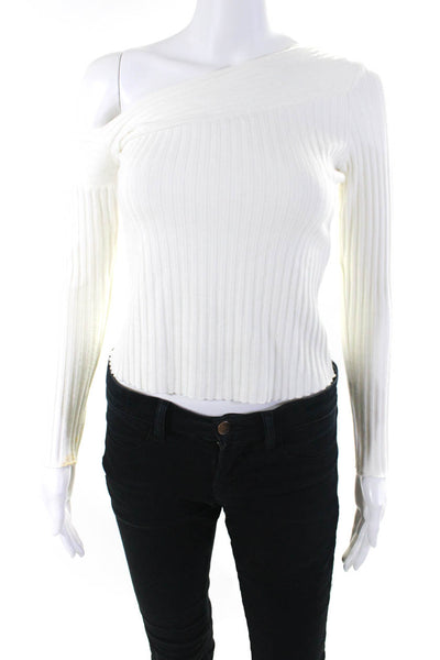 The Range Women's One Shoulder Ribbed Knit Top White Size S