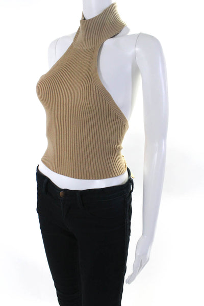 House of Harlow 1960 Women's Ribbed Mock Neck Wrap Top Beige Size S