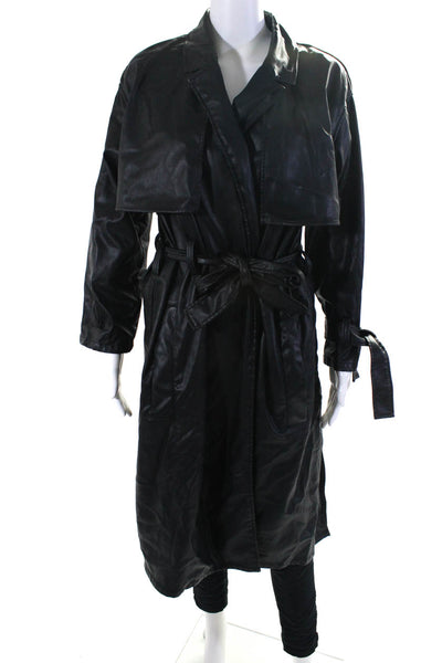 Love, Whit by Whitney Port Womens Black Faux Leather Trench Coat Size 4 14220096