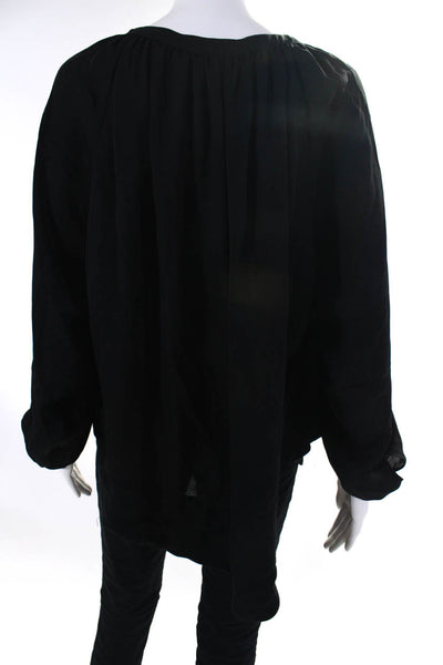 Tamara Mellon Womens Y Neck Dolman Sleeve Top Blouse Black Silk Size 0