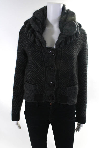 D. Exterior Womens Chunky Knit Button Up Cardigan Sweater Dark Gray Size Small