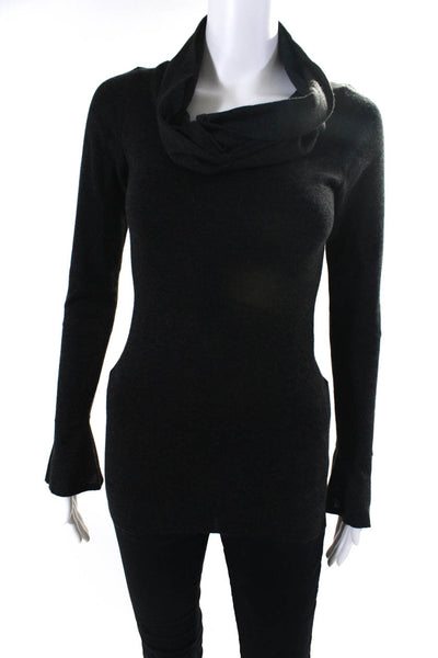 Brunello Cucinelli Womens Thin Knit Cowl Neck Sweater Dark Gray Cashmere IT 46