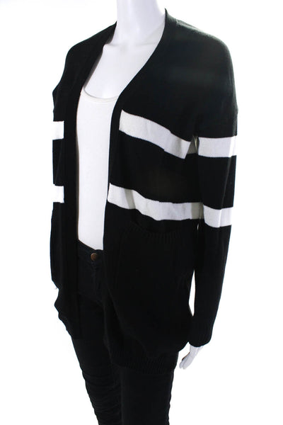 Kokun Womens Long Striped Open Front Cardigan Sweater Black White Size XS