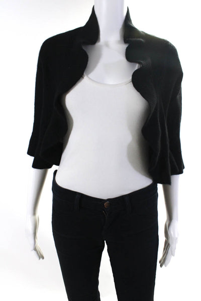 360 Cashmere Womens Bell Sleeve Waterfall Cardigan Sweater Black Cashmere XS