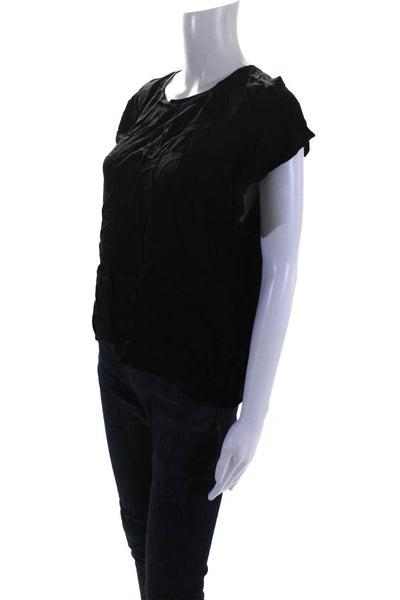 Ba&Sh Women's Short Sleeve Animal Print Satin Blouse Black Size L
