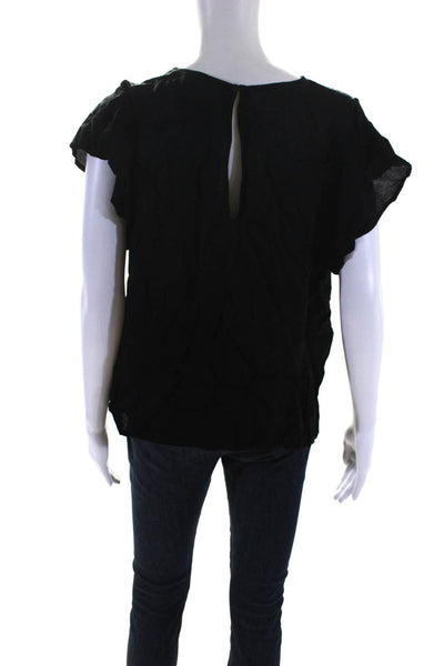 Ba&Sh Women's Short Sleeve Animal Print Satin Blouse Black Size L