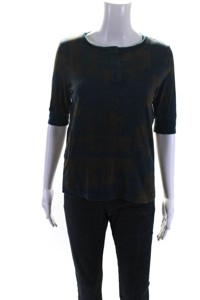 Soeur Women's Printed Short Sleeve Henley T-Shirt Blue Size 40