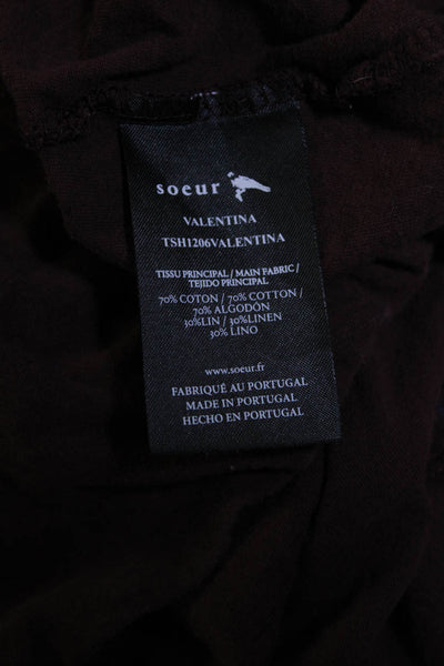 Soeur Womens Cotton Linen Blend Printed Short Sleeve Crewneck Tee Purple Size 40
