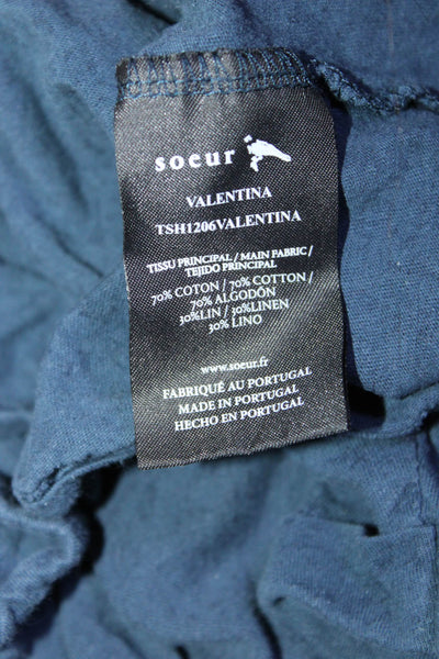 Soeur Women's Valentina Cotton Linen Blend Short Sleeve Tee Blue Size 40