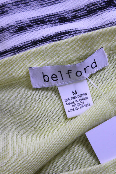 Belford Womens Boat Neck Stripe 3/4 Sleeve Sweater Black White Yellow Medium