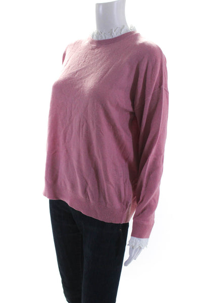 Boden Womens Scalloped Hem Crew Neck Oversize Sweater Pink Size 8