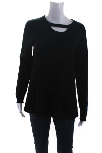 Cullen Womens Crew Neck Keyhole Pullover Sweater Black Cashmere Size Large