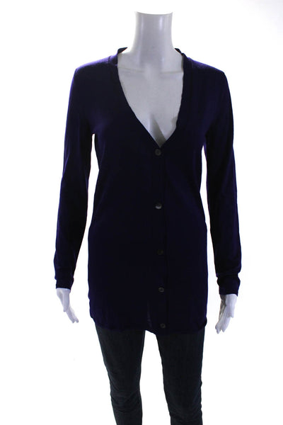 Miu Miu Womens V Neck Button Up Cardigan Sweater Dark Purple Size Small