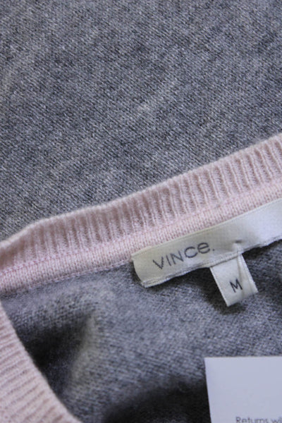 Vince Womens Color Block Henley Crew Neck Sweater Pink Gray Cashmere Size Medium