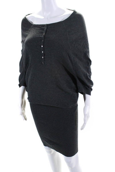 Allsaints Womens Gray Cotton Short Sleeve Ribbed Mini Sweater Dress Size 2