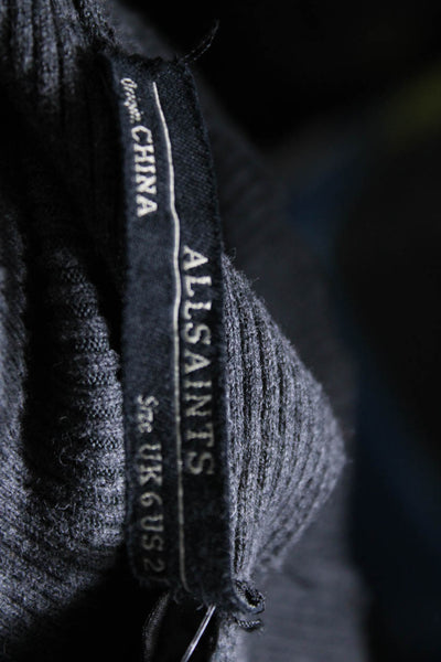 Allsaints Womens Gray Cotton Short Sleeve Ribbed Mini Sweater Dress Size 2