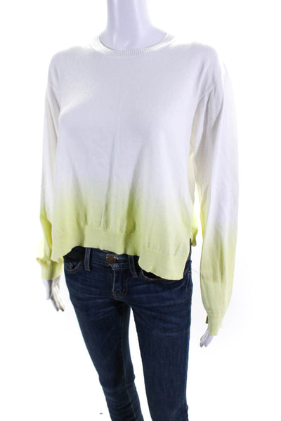 ATM Womens White Yellow Ombre Cotton Crew Neck Pullover Sweater Top Size S