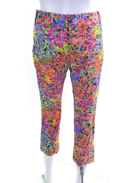 Amanda Uprichard Womens Floral Print Slim Leg Pants Pink Size Extra Small