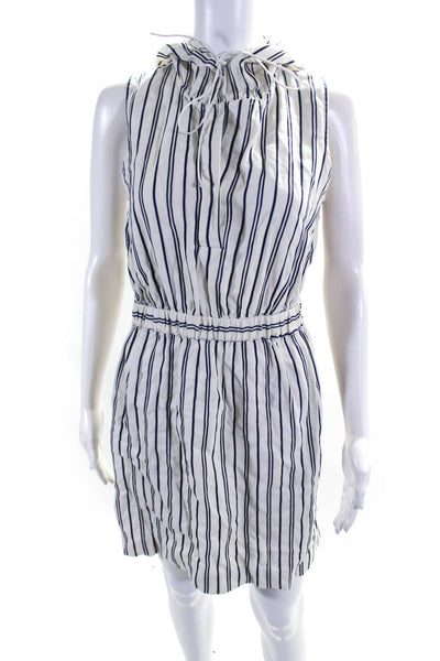 Milly Womens Striped Sleeveless Hooded Dress White Blue Cotton Size 2