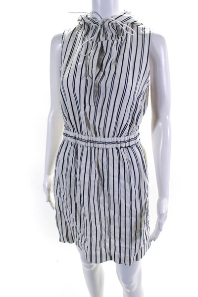Milly Womens Striped Sleeveless Hooded Dress White Blue Cotton Size 2