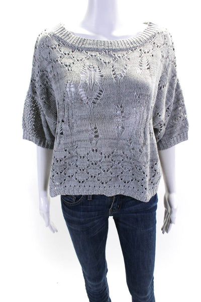 Nanette Lepore Womens Distressed Short Sleeves Sweater Gray Cotton Size Small