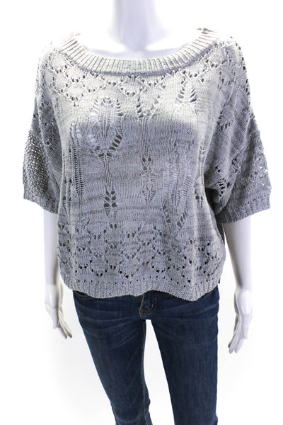 Nanette Lepore Womens Distressed Short Sleeves Sweater Gray Cotton Size Small