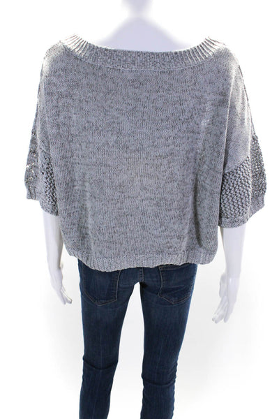 Nanette Lepore Womens Distressed Short Sleeves Sweater Gray Cotton Size Small