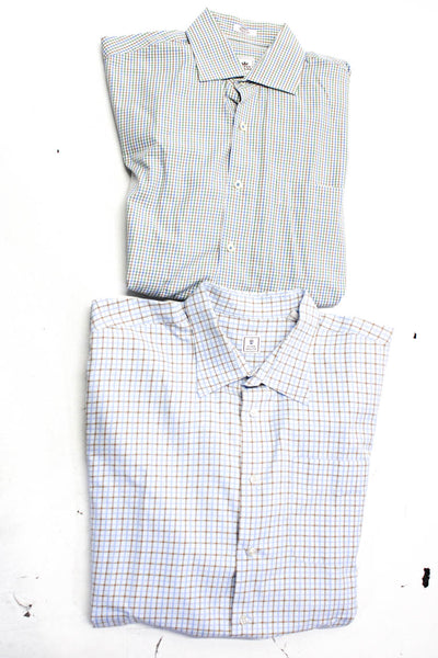 Peter Millar Mens Blue Brown Cotton Plaid Button Down Dress Shirt Size XXL lot 2