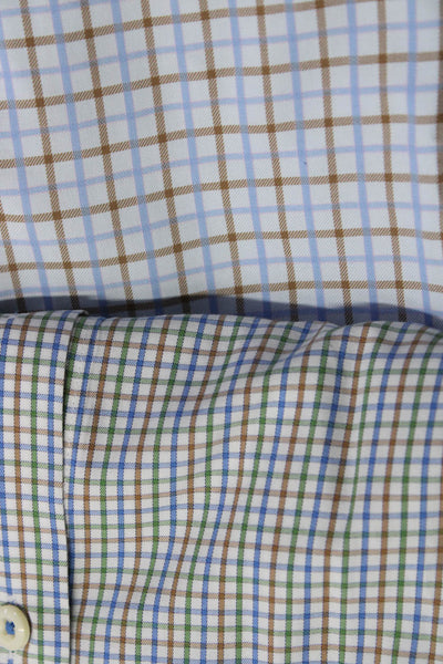 Peter Millar Mens Blue Brown Cotton Plaid Button Down Dress Shirt Size XXL lot 2