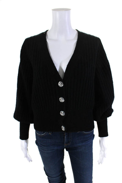 Intermix Women's Puff Sleeve Wool Blend V Neck Cardigan Black Size M