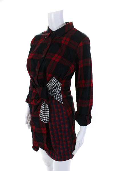 Skies Are Blue Women's Collar Long Sleeves Button Up Plaid Shirt Dress Size S