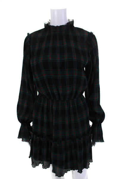 The Fifth Label Women's Mock Neck Long Sleeves Tiered Plaid Mini Dress Size S