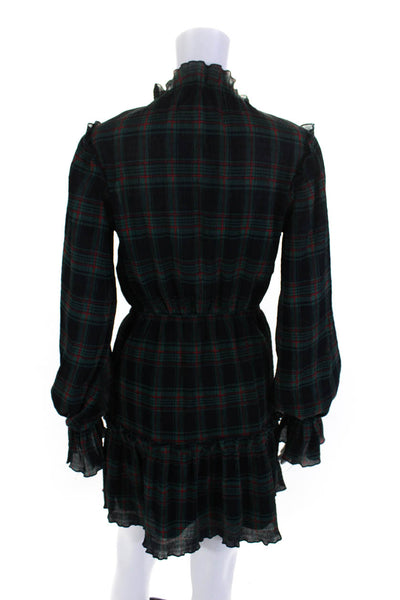 The Fifth Label Women's Mock Neck Long Sleeves Tiered Plaid Mini Dress Size S
