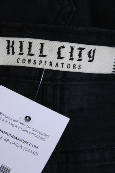 Hill City Men's Button Fly Five Pockets Straight Leg Denim Pant Black Size 34