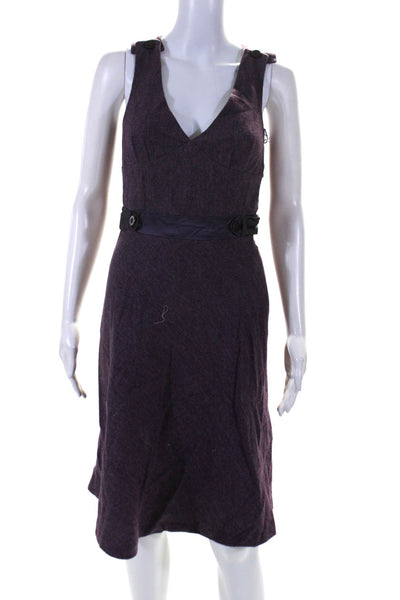Cass Guy Women's Sleeveless Herringbone Print V-Neck A-line Dress Purple Size S
