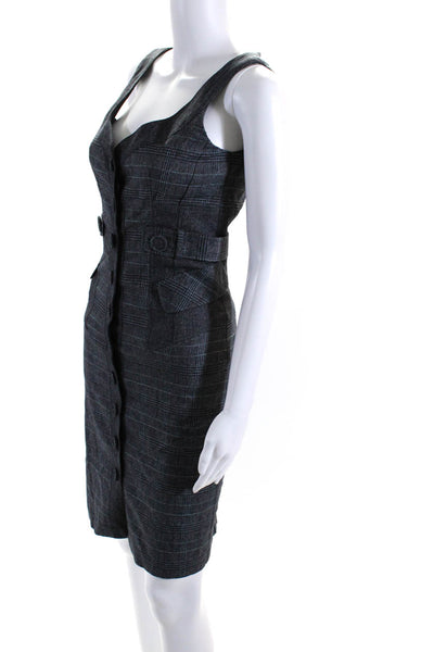 Nanette Lepore Women's Sleeveless Button Front Plaid Mini Dress Gray Size 2