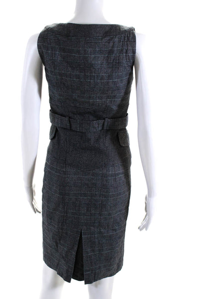 Nanette Lepore Women's Sleeveless Button Front Plaid Mini Dress Gray Size 2