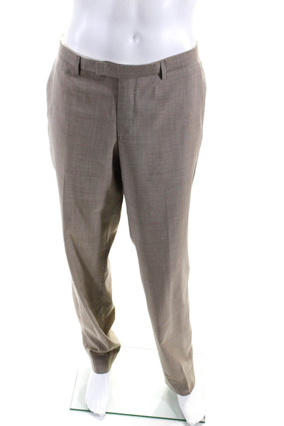 Boss Hugo Boss Men's Straight Leg Pleated Wool Dress Pants Beige Size 36R