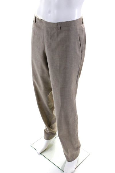 Boss Hugo Boss Men's Straight Leg Pleated Wool Dress Pants Beige Size 36R