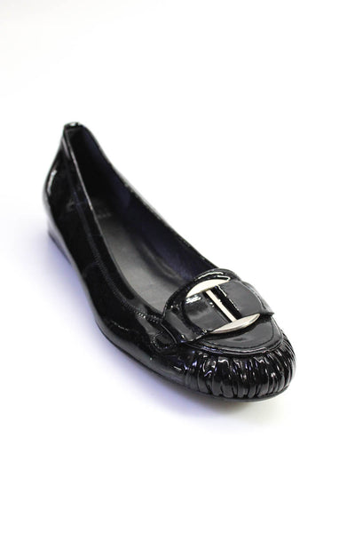 Stuart Weitzman Women's Patent Leather Ruched Buckle Flats Black Size 9