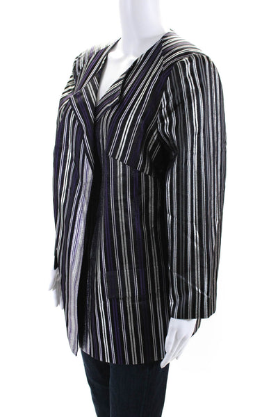 Shamask Women's Metallic Silk Open Front Striped Jacket Purple Size 3