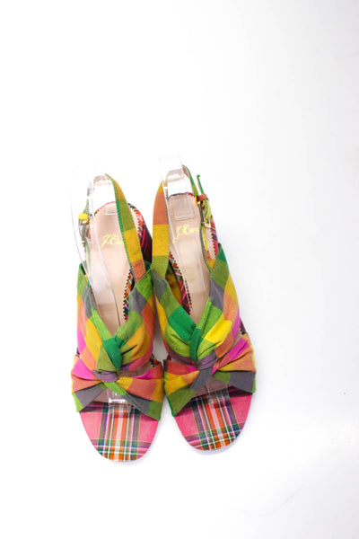 J Crew Womens Intertwined Slingback Gingham Sandals Multicolored Cotton Size 7